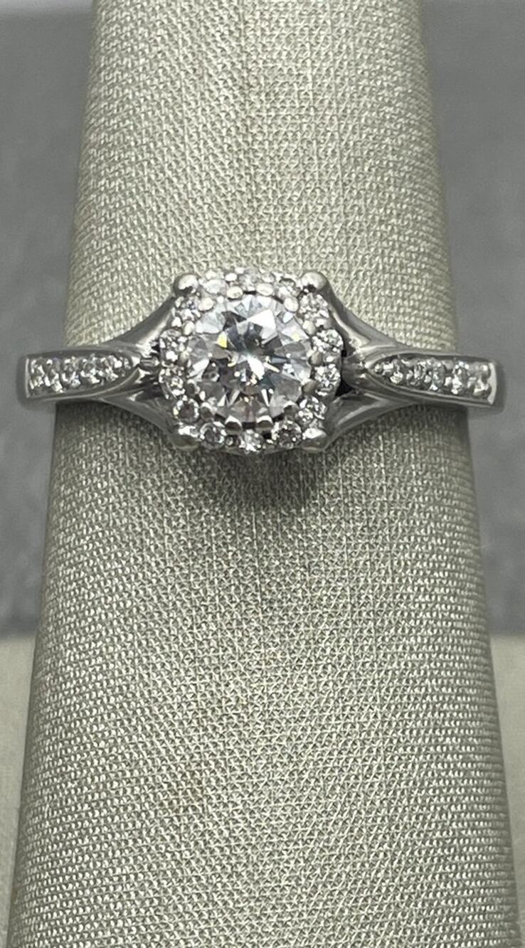 14k White Gold Diamond Halo Cathedral Style Engagement Ring (21541)